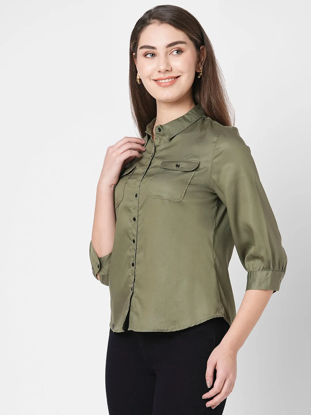 Women Solid Slim Fit Casual Shirt