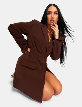 Wrap Belt Blazer Dress Chocolate